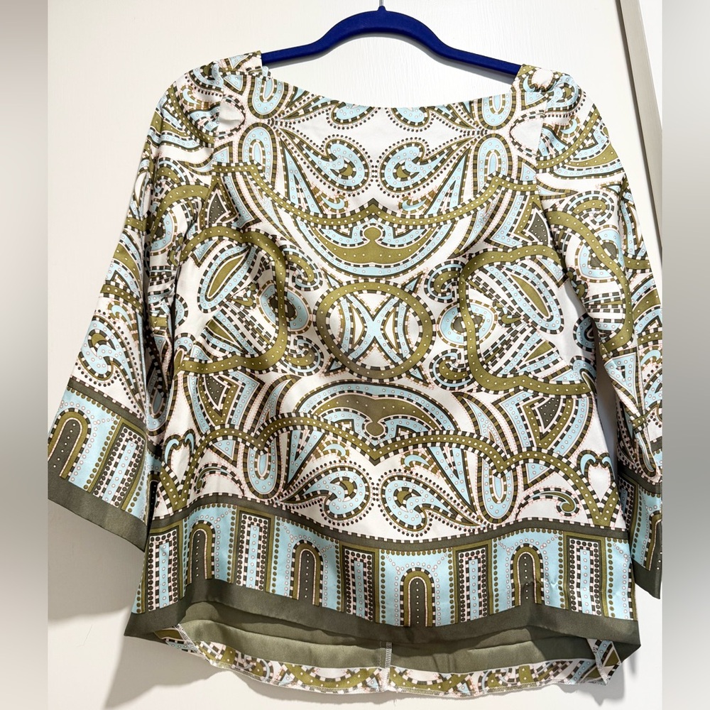 J.Crew Talitha Trastevere Silk Top – Size 2 | 100% Silk | Boat Neck | 3/4 Sleeve - Picture 4 of 9